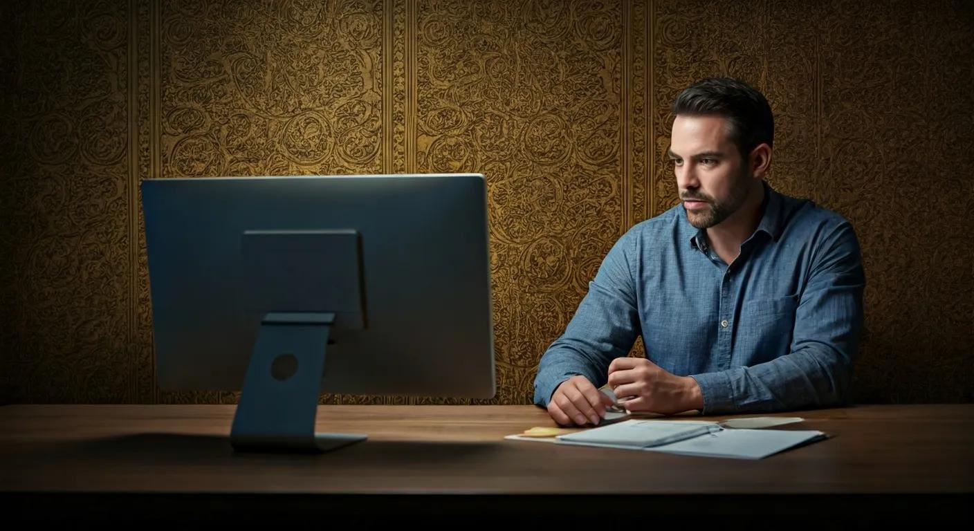 a dynamic office setting showcases texas small business owners collaborating around a vintage-style computer, framed by muted golden-age comic artwork, as they strategize on website design services that enhance their digital presence.